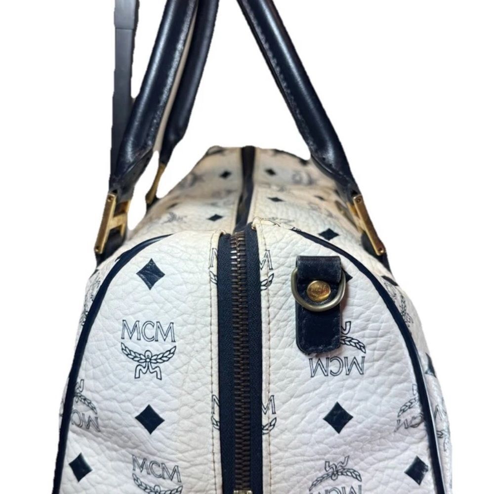 MCM Navy Blue & White Coated Canvas Viestos 2way Boston Bag Auth Vtg - Picture 5 of 16